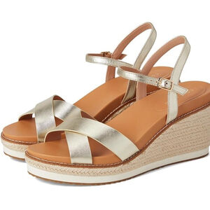 Cole Haan Size 9 Cloudfeel Silvee Espadrille Wedge Sandals Soft Gold Leather NWT